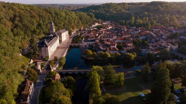 Brantôme in Périgord seen from above by drone