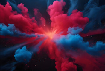 Fototapeta premium Dynamic Red and Blue Smoke Explosion: Vibrant Abstract Art