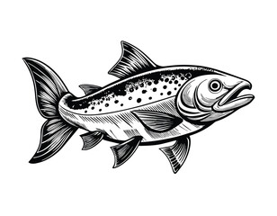 Salmon fish vintage engraved style drawing on white background, vector illustration