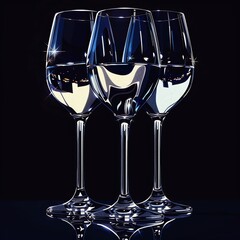 elegance of sleek stemware from a low-angle view in a digital photorealistic style, highlighting reflections and clarity - obrazy, fototapety, plakaty