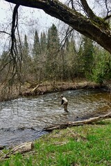 Obraz na płótnie Canvas Angler fishing in a river