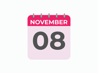 November  8 calendar reminder. 8 November  daily calendar icon template. Calendar 8 November  icon Design template. Vector illustration
