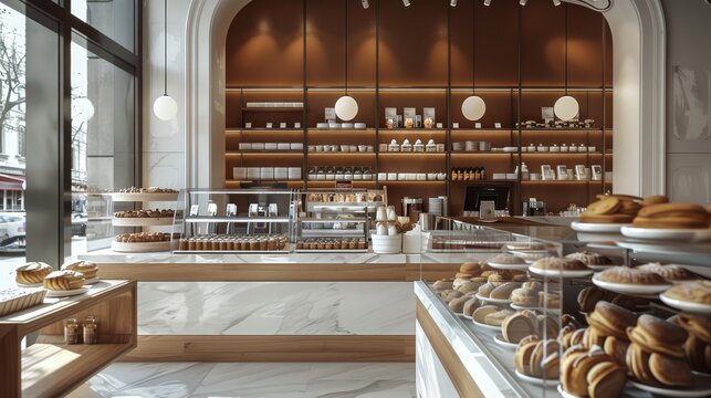 Modern bakery cafe. Generative AI.