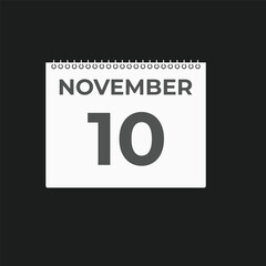 November  10 calendar reminder. 10 November  daily calendar icon template. Calendar 10 November  icon Design template. Vector illustration
