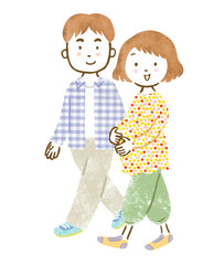 妊婦さん夫婦の全身手描きイラスト