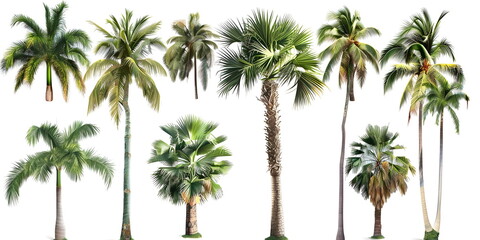 Tropical Palm Trees Botanical Illustration Exotic Flora Species Diversity isolated on white
