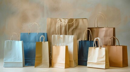 Stack of different-sized paper bags varying theme colors and types