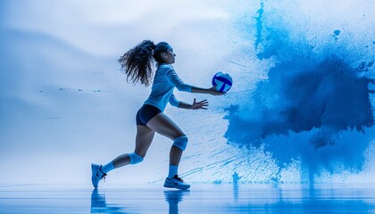 Female volleyball player with blue splash effect