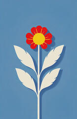 illustrazione di fiore con stelo e foglie in stile astratto contemporaneo