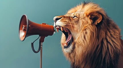 Lions Amplifying Their Roars with Megaphones: A Creative Concept. Generative ai.