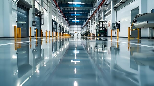 A polyurethane epoxy floor in an industry. Generative AI.