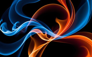 Artistic image of swirling and vibrant smoke with two contrasting colors isolated on black background