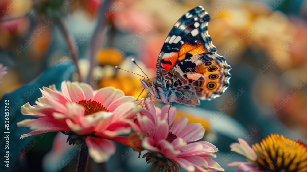 Poster close-up of a butterfly sitting on a flower