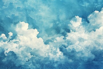Cloud decorations painted with a blue watercolor texture in vintage style offer a soft and airy feel