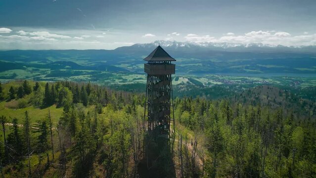 Viewing tower on Luban with a view of the Tatra Mountains - Kluszkowce, Western Beskids, Poland