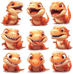 Cute T-Rex Emoticon Pack: Expressive & Minimalist on transparent Background
