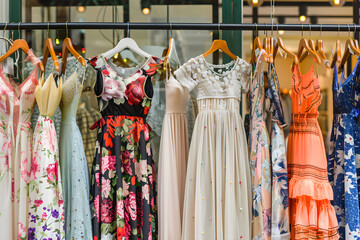 Diverse Array of Stylish Dresses on Display in a Trendy Fashion Retail Store