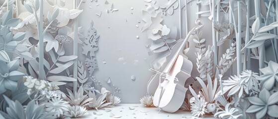 Look strange of music where instruments self play in a symphony of AI composers, crafted in Paper art styles, sharpen Cinematic with copy space - obrazy, fototapety, plakaty