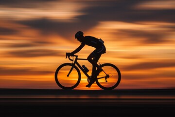 Fototapeta premium Cyclist speeding in motion blur at sunset