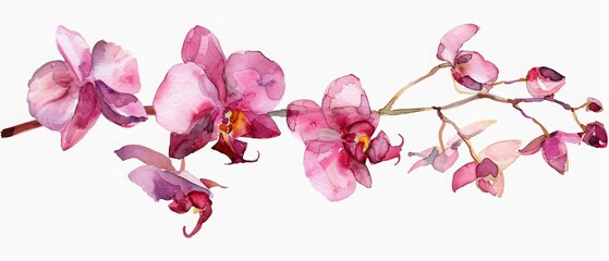 Minimal watercolor plant depicting a rare tropical orchid in bloom, in vintage styles, Simple detail clipart cute watercolor on white background