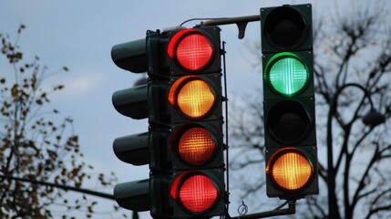 A traffic signal changing from red to green, indicating the transition from stop to go for vehicles at an intersection.