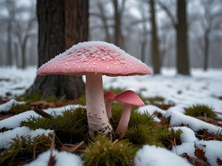 A special pink mushroom grown in a frosty environment