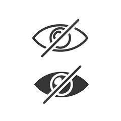 Two Vector Crossed Eye Monochrome Icons. Concept Of Prohibited Or Restricted Vision, Featuring An Eye With Diagonal Line