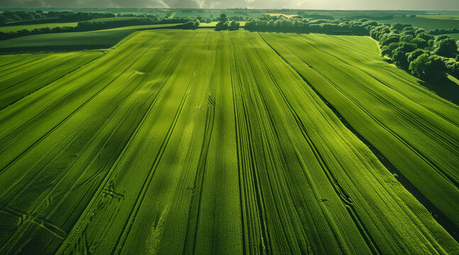 Naklejki Agro culture, green fields, nature, view from above. Generative AI.