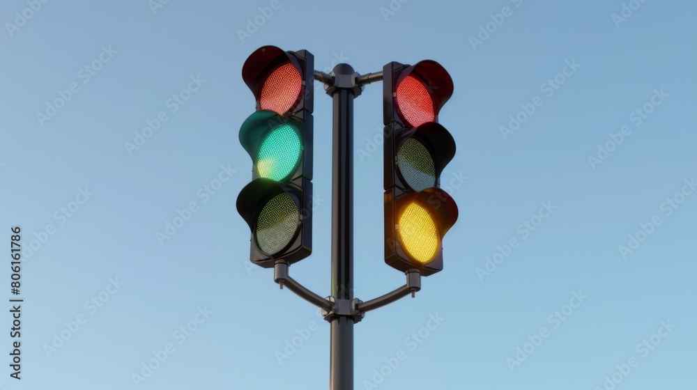 Aufkleber a traffic signal post with multiple lights, guiding drivers with clear indications for turning left,