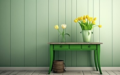 Springtime Floral Display on a Green Table