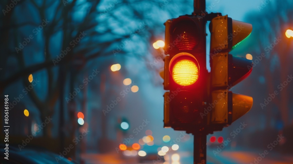 Poster a traffic signal post with multiple lights, guiding drivers with clear indications for turning left,