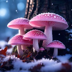 A special pink mushroom grown in a frosty environment
