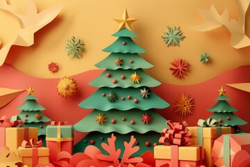 Naklejka premium The festive spirit of Christmas comes alive with a beautifully crafted tree surrounded by gifts