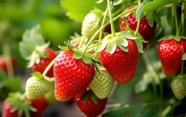 Fresh Strawberries Growing in Garden