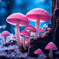 A special pink mushroom grown in a frosty environment