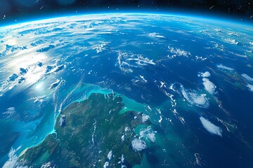 4K panoramic view from above Earth, realistic, continents and oceans visible