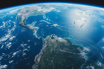 4K panoramic view from above Earth, realistic, continents and oceans visible