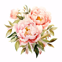 Exquisite watercolor painting of pink peonies.