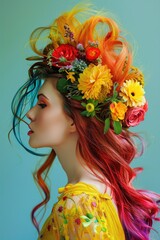 Naklejka premium concept woman with flowers in her hair selective focus