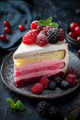 Delicious Cake With Berries and Raspberries on a Plate