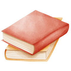 watercolor element of books in red and yellow
