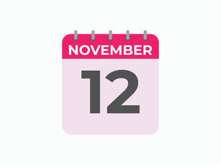 November  12 calendar reminder. 12 November  daily calendar icon template. Calendar 12 November  icon Design template. Vector illustration
