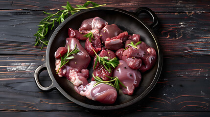 Raw chicken giblets raw poultry meat set : liver, stomach and heart