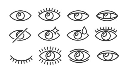 Collection of Versatile Outline Eye Icons, Range From Simple Lined Depictions To More Detailed Designs, Vector Signs