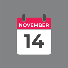 November  14 calendar reminder. 14 November  daily calendar icon template. Calendar 14 November  icon Design template. Vector illustration
