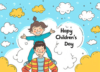 Fototapeta premium Global Celebration of Children's Day. Illustration Featuring Happy Children Enjoying Fun and Togetherness, Promoting Education and Friendship in a Colourful and Joyful Event
