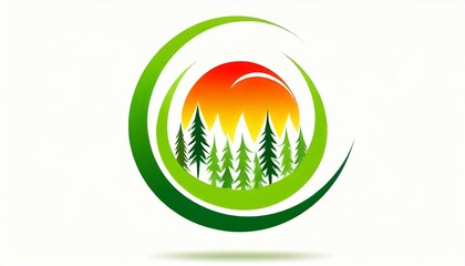 Obraz premium 真夏、草の香り、心地よい暑さ、森林をシンプルにロゴで表現する generated by AI