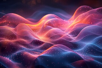 Abstract Neon Wavy Lines in Pink and Blue Shimmering Neon Light Waves