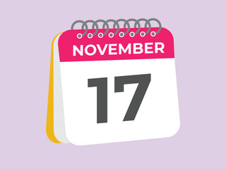 November  17 calendar reminder. 17 November  daily calendar icon template. Calendar 17 November  icon Design template. Vector illustration
