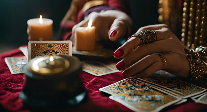 Tarot reader woman reading tarot cards.